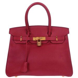 Hermes Birkin Handbag Red Courchevel With Gold Hardware Red Leather Handbag